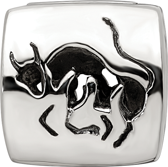 Sterling Silver 925 Taurus Zodiac Bead with Antiqued Finish Solid Design