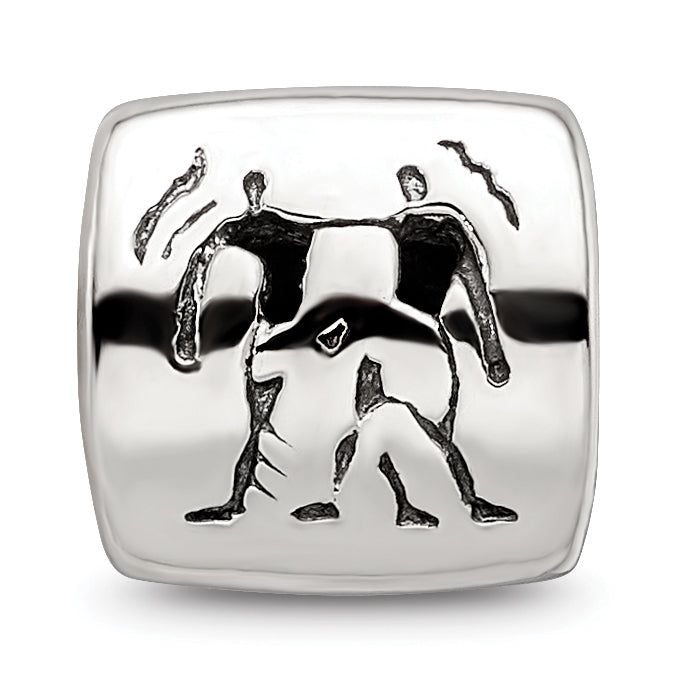 Sterling Silver 925 Gemini Zodiac Bead with Antiqued Finish Solid Cast