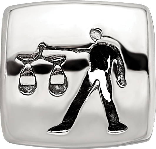 Sterling Silver 925 Libra Zodiac Bead with Antiqued Finish