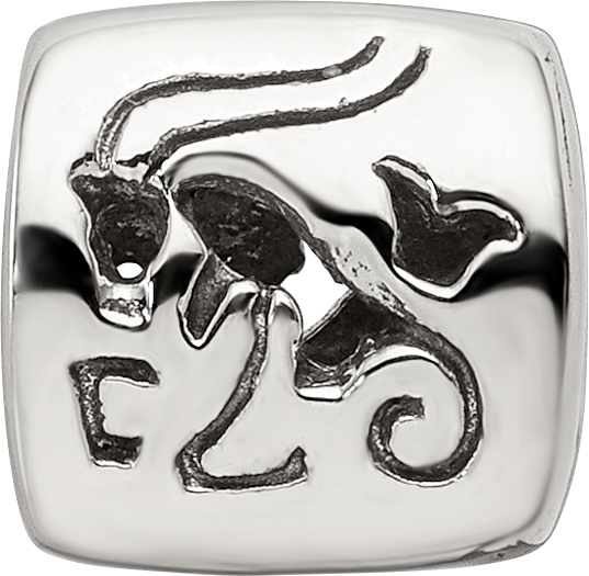 Sterling Silver 925 Capricorn Zodiac Bead with Antiqued Finish Vintage Inspired Design