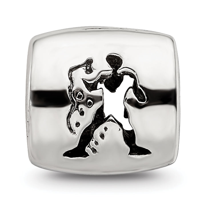 Sterling Silver 925 Aquarius Zodiac Bead with Antiqued Vintage Finish