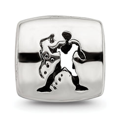 Sterling Silver 925 Aquarius Zodiac Bead with Antiqued Vintage Finish