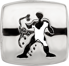 Sterling Silver 925 Aquarius Zodiac Bead with Antiqued Vintage Finish