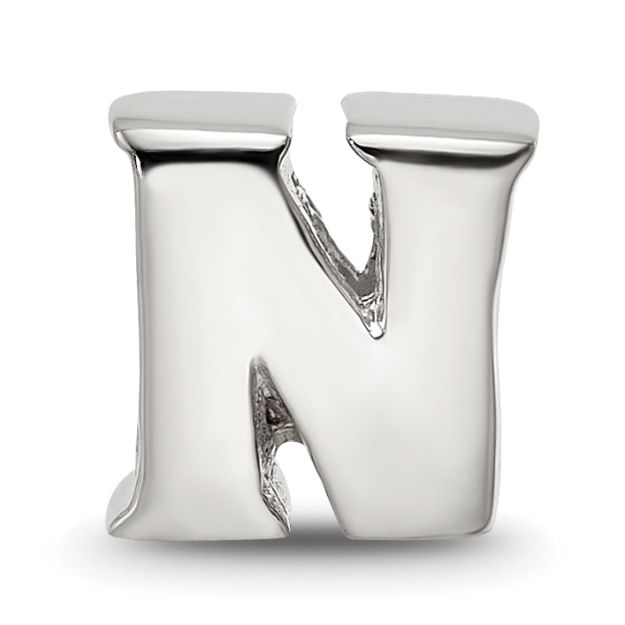 Sterling Silver 925 Polished Letter N Bead  Elegant Alphabet Charm
