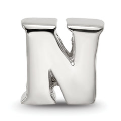 Sterling Silver 925 Polished Letter N Bead  Elegant Alphabet Charm