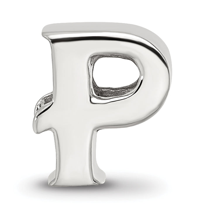Sterling Silver 925 Polished Letter P Bead, Elegant Solid Design
