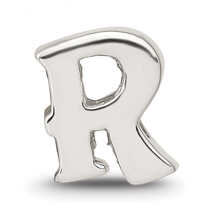 Sterling Silver 925 Polished Letter R Bead with Solid Cast Design