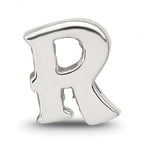 Sterling Silver 925 Polished Letter R Bead with Solid Cast Design