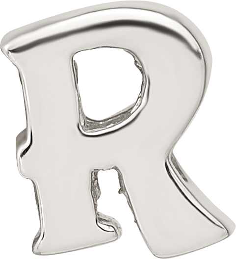 Sterling Silver 925 Polished Letter R Bead with Solid Cast Design