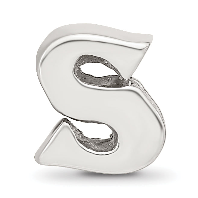 Sterling Silver 925 Letter S Bead with Polished Finish, Solid Cast Design