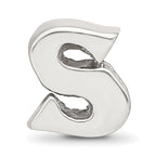 Sterling Silver 925 Letter S Bead with Polished Finish, Solid Cast Design