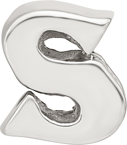 Sterling Silver 925 Letter S Bead with Polished Finish, Solid Cast Design