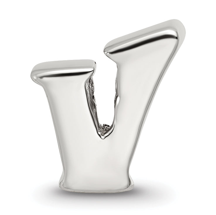 Sterling Silver 925 Polished Letter V Bead Elegant Alphabet Charm