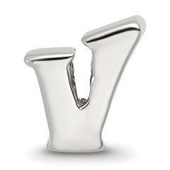 Sterling Silver 925 Polished Letter V Bead Elegant Alphabet Charm