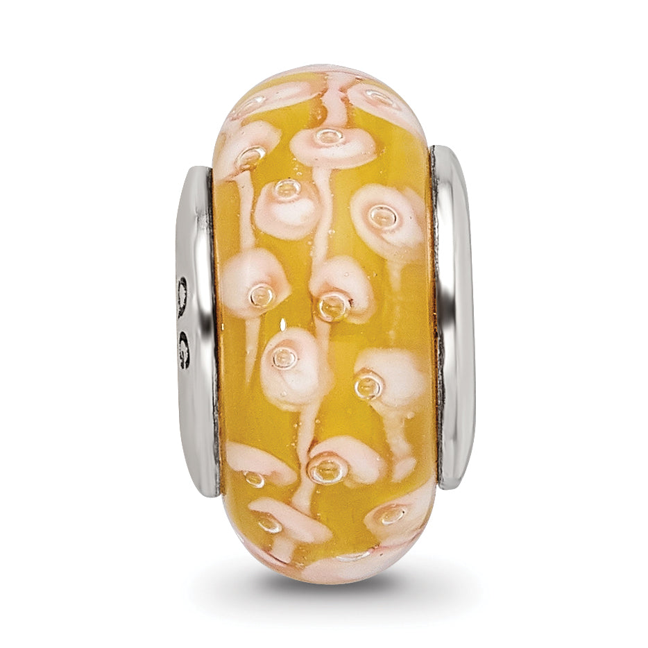 Sterling Silver 925 Hand-Blown Yellow Glass Bead with Antiqued Finish