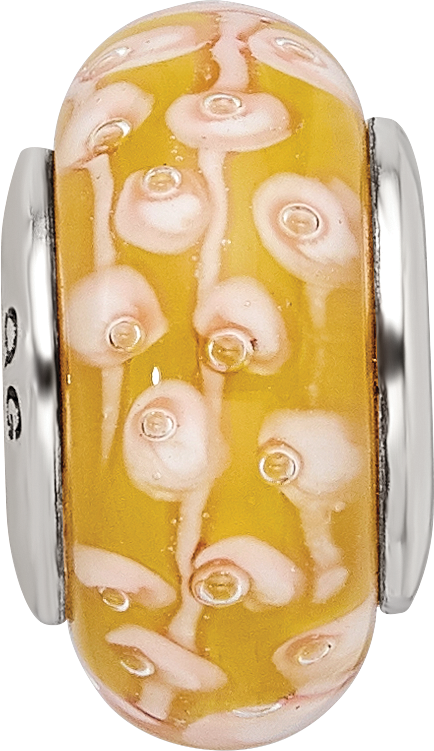 Sterling Silver 925 Hand-Blown Yellow Glass Bead with Antiqued Finish