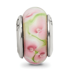 Sterling Silver Hand-blown Pink/Green Glass Bead with Antiqued Finish