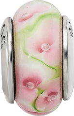 Sterling Silver Hand-blown Pink/Green Glass Bead with Antiqued Finish