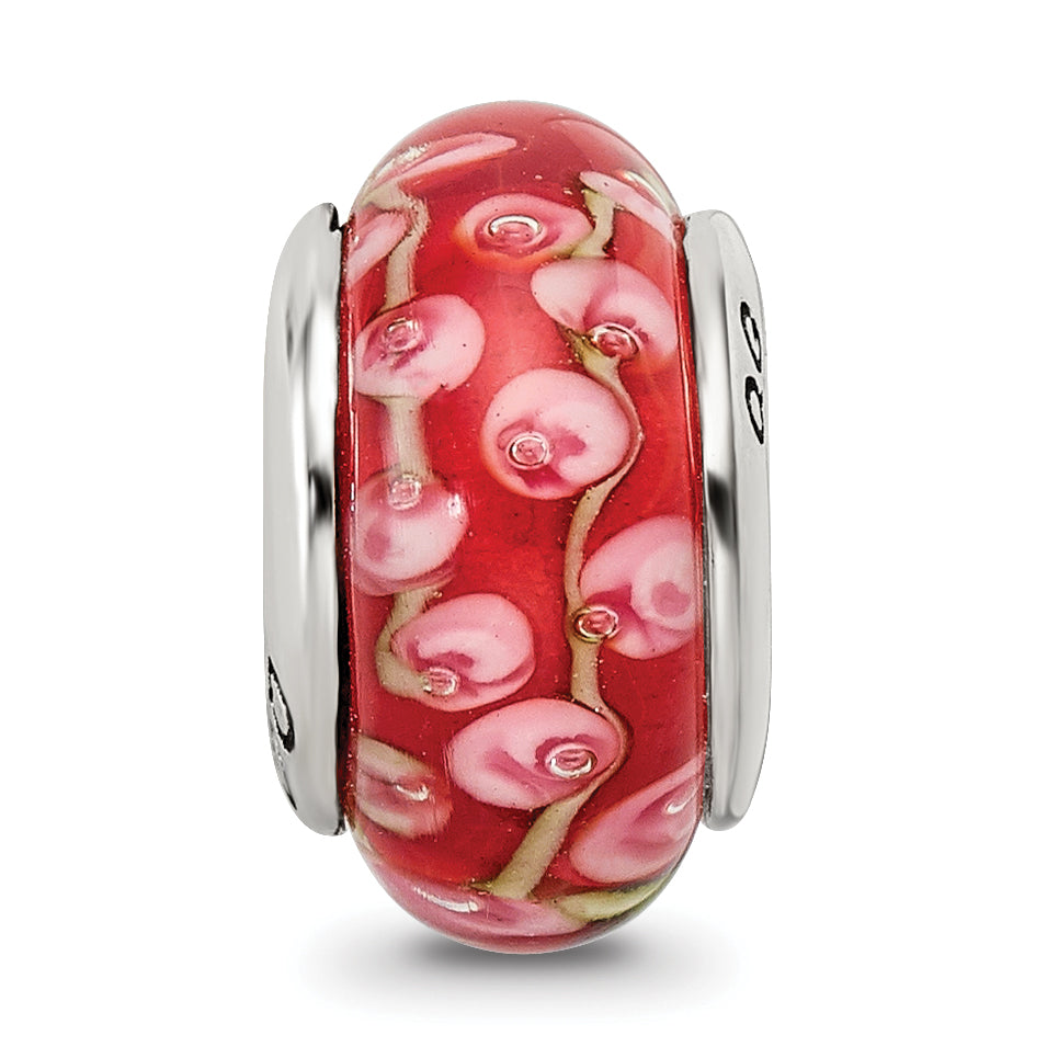 Sterling Silver Reflections Pink/Red Hand-blown Glass Bead
