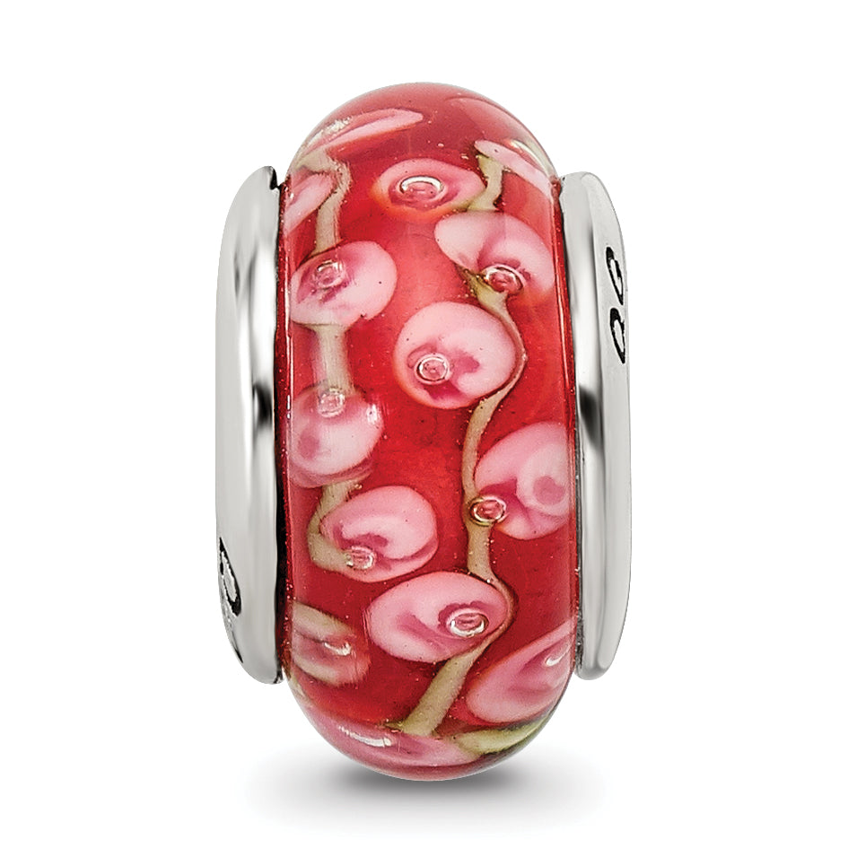 Sterling Silver Hand-blown Pink/Red Glass Bead with Antiqued Finish