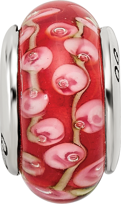 Sterling Silver Hand-blown Pink/Red Glass Bead with Antiqued Finish