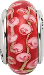 Sterling Silver Hand-blown Pink/Red Glass Bead with Antiqued Finish