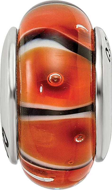 Sterling Silver 925 Hand-Blown Orange Glass Bead with Antiqued Finish