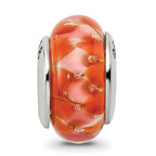 Sterling Silver 925 Hand-Blown Orange Glass Bead with Antiqued Finish