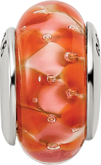 Sterling Silver 925 Hand-Blown Orange Glass Bead with Antiqued Finish