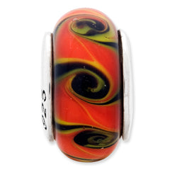 Sterling Silver Reflections Red/Black Hand-blown Glass Bead