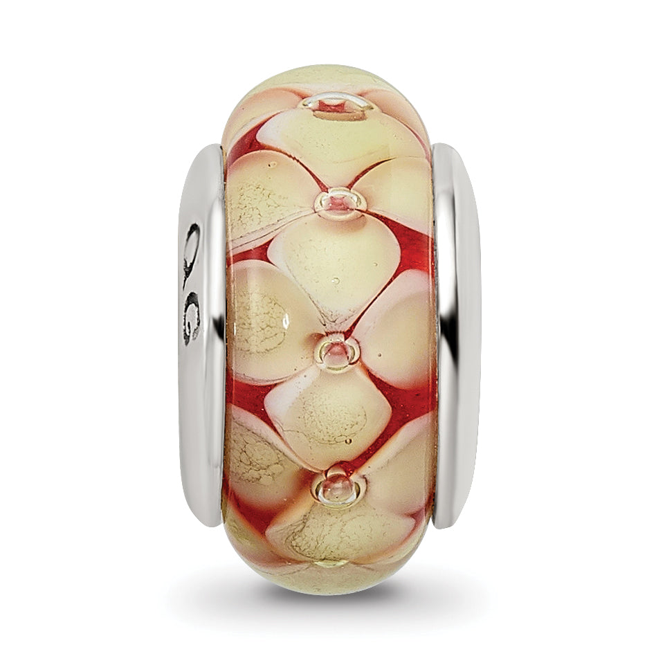 Sterling Silver 925 Yellow Floral Hand-Blown Glass Bead, Antiqued Finish