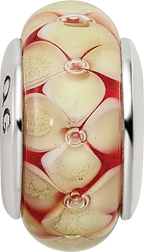 Sterling Silver 925 Yellow Floral Hand-Blown Glass Bead, Antiqued Finish