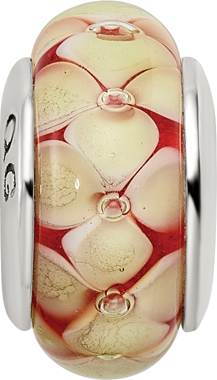 Sterling Silver 925 Yellow Floral Hand-Blown Glass Bead, Antiqued Finish