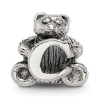 Sterling Silver 925 Antiqued Kids Letter C Bead  Polished Solid Design