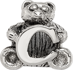 Sterling Silver 925 Antiqued Kids Letter C Bead  Polished Solid Design