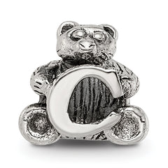 Sterling Silver 925 Antiqued Kids Letter C Bead  Polished Solid Design