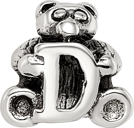 Sterling Silver 925 Kids Letter D Bead with Antiqued Polished Finish