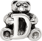 Sterling Silver 925 Kids Letter D Bead with Antiqued Polished Finish