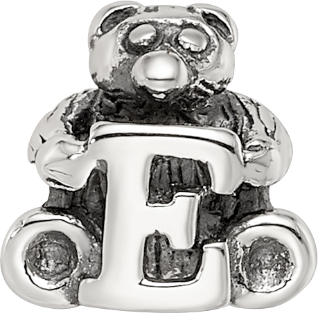 Sterling Silver 925 Kids Letter E Bead with Polished Antique Finish