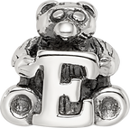 Sterling Silver 925 Kids Letter E Bead with Polished Antique Finish