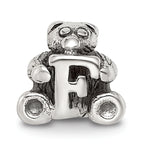 Sterling Silver 925 Kids Letter F Bead with Polished Antique Finish