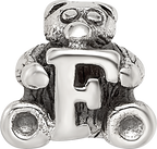 Sterling Silver 925 Kids Letter F Bead with Polished Antique Finish