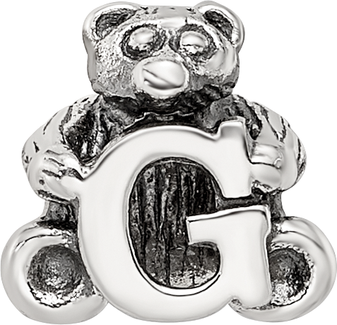 Sterling Silver 925 Kids Letter G Bead with Antiqued Polished Finish