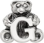 Sterling Silver 925 Kids Letter G Bead with Antiqued Polished Finish