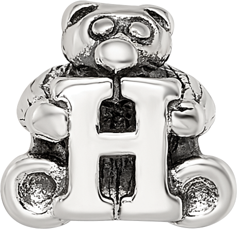 Sterling Silver 925 Kids Letter H Bead with Antique Polished Finish Solid Design
