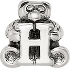 Sterling Silver 925 Kids Letter H Bead with Antique Polished Finish Solid Design