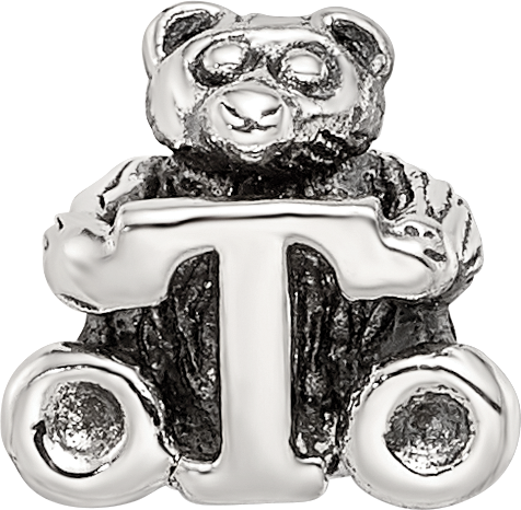 Sterling Silver 925 Antiqued Kids Bead with Polished Finish Letter T