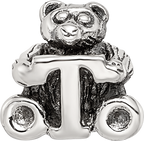 Sterling Silver 925 Antiqued Kids Bead with Polished Finish Letter T