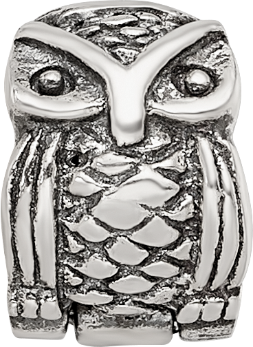 Sterling Silver 925 Kids Owl Clip Bead with Antiqued Finish