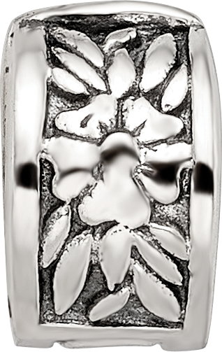 Sterling Silver Kids Floral Clip Bead with Antiqued Finish by Sophia Jewelers